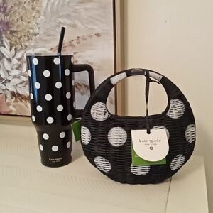 ♠️ Kate Spade New York x Target Polka Dot Wicker Crescent Bag & Matching Tumbler